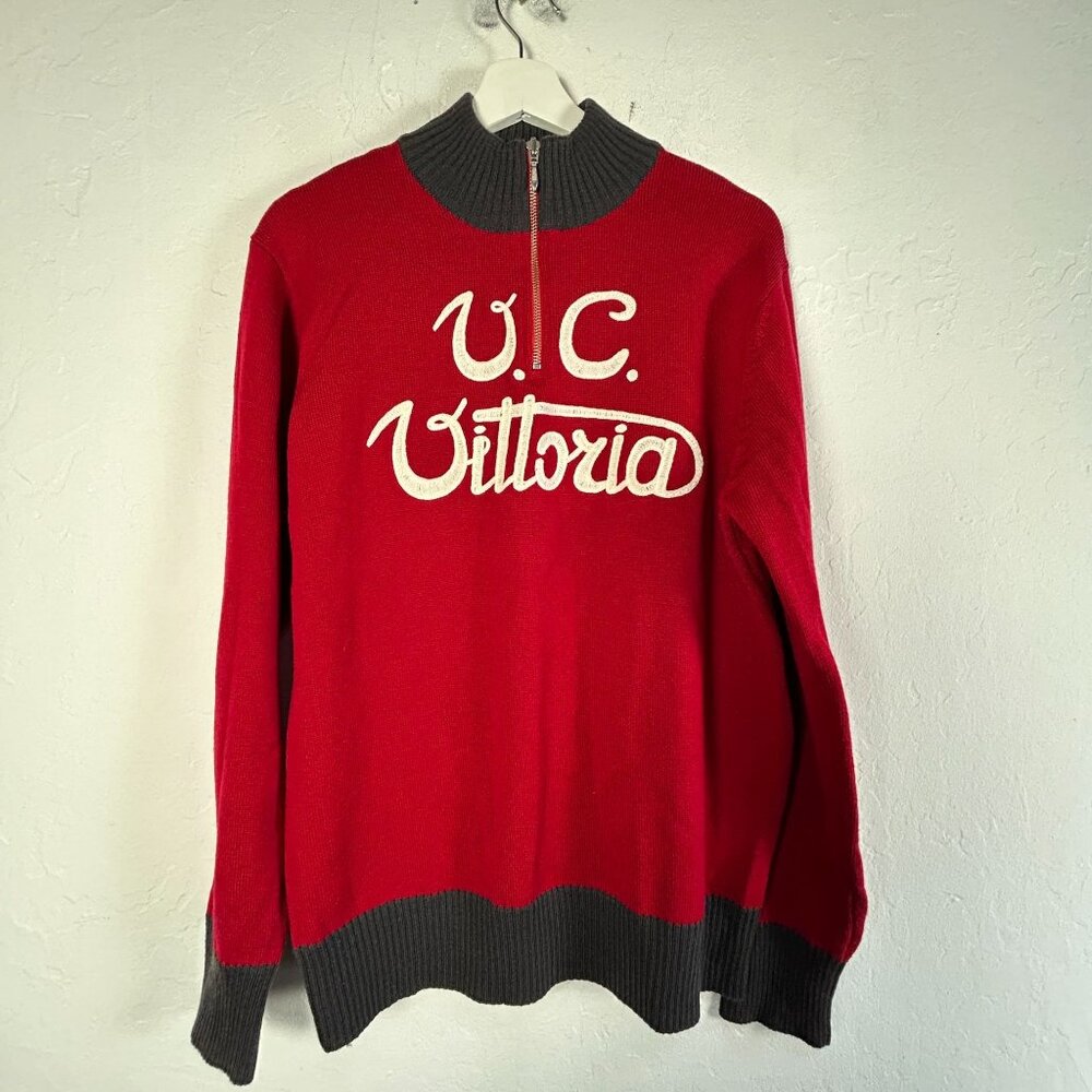 Woolistic Fine Merino Sportswear U.C. Vittoria Red 1/4 Zip Sweater Medium Unisex